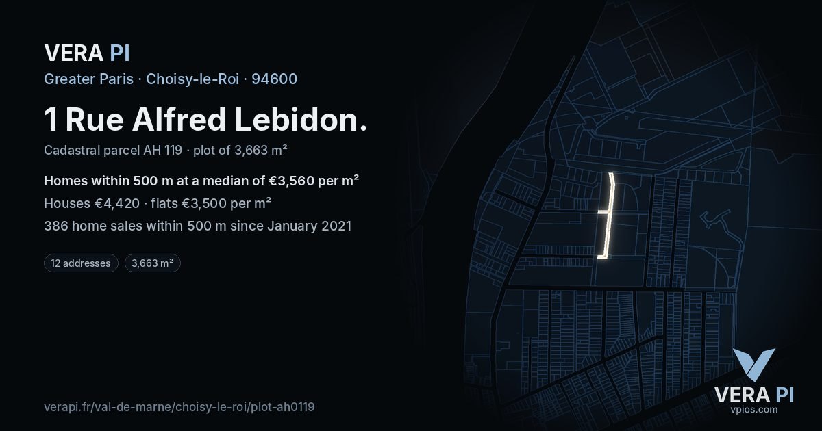 1 Rue Alfred Lebidon, Choisy-le-Roi at night – the plot lit, the parcels around coloured by the prices near them