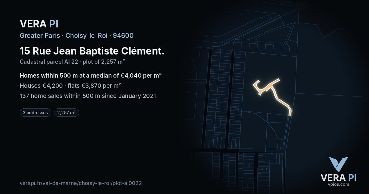 15 Rue Jean Baptiste Clément, Choisy-le-Roi at night – the plot lit, the parcels around coloured by the prices near them