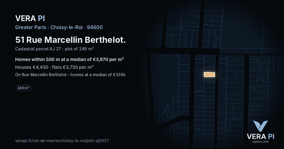 51 Rue Marcellin Berthelot, Choisy-le-Roi at night – the plot lit, the parcels around coloured by the prices near them
