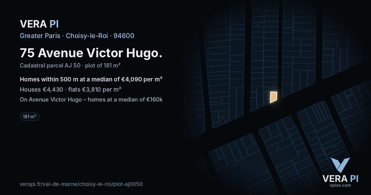 75 Avenue Victor Hugo, Choisy-le-Roi at night – the plot lit, the parcels around coloured by the prices near them