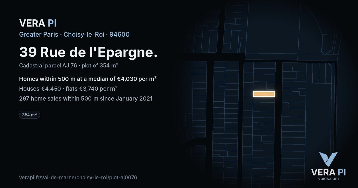 39 Rue de l'Epargne, Choisy-le-Roi at night – the plot lit, the parcels around coloured by the prices near them