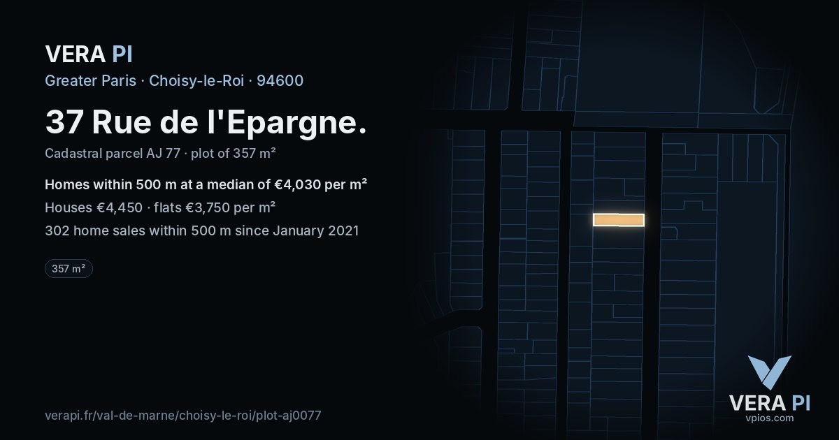 37 Rue de l'Epargne, Choisy-le-Roi at night – the plot lit, the parcels around coloured by the prices near them