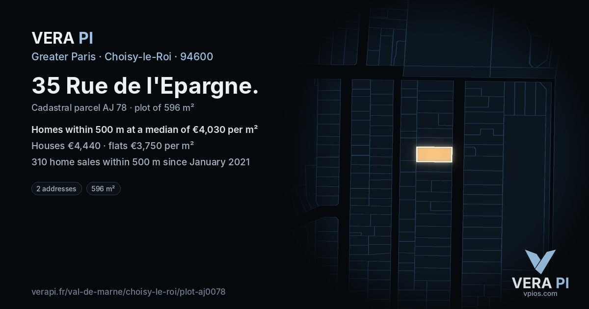 35 Rue de l'Epargne, Choisy-le-Roi at night – the plot lit, the parcels around coloured by the prices near them