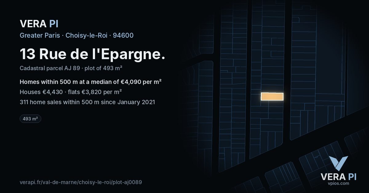 13 Rue de l'Epargne, Choisy-le-Roi at night – the plot lit, the parcels around coloured by the prices near them