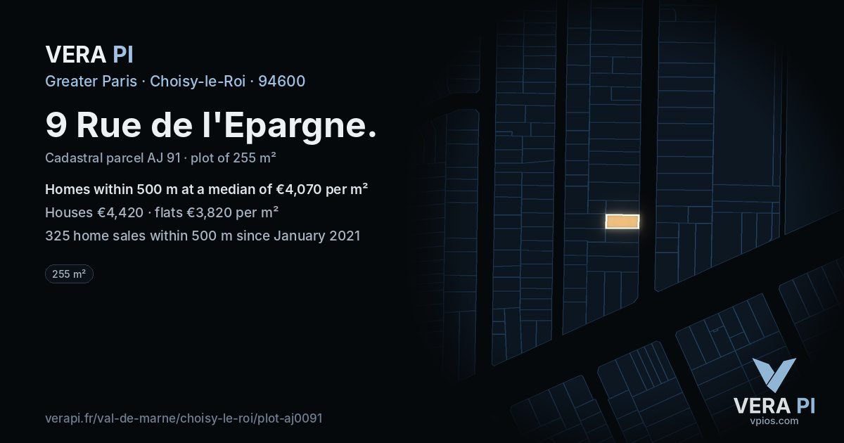 9 Rue de l'Epargne, Choisy-le-Roi at night – the plot lit, the parcels around coloured by the prices near them