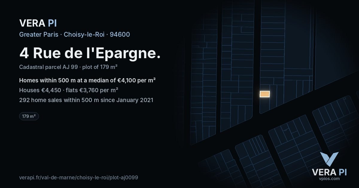 4 Rue de l'Epargne, Choisy-le-Roi at night – the plot lit, the parcels around coloured by the prices near them