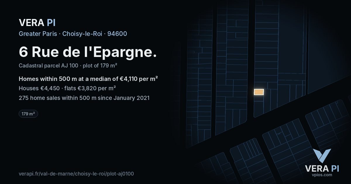 6 Rue de l'Epargne, Choisy-le-Roi at night – the plot lit, the parcels around coloured by the prices near them