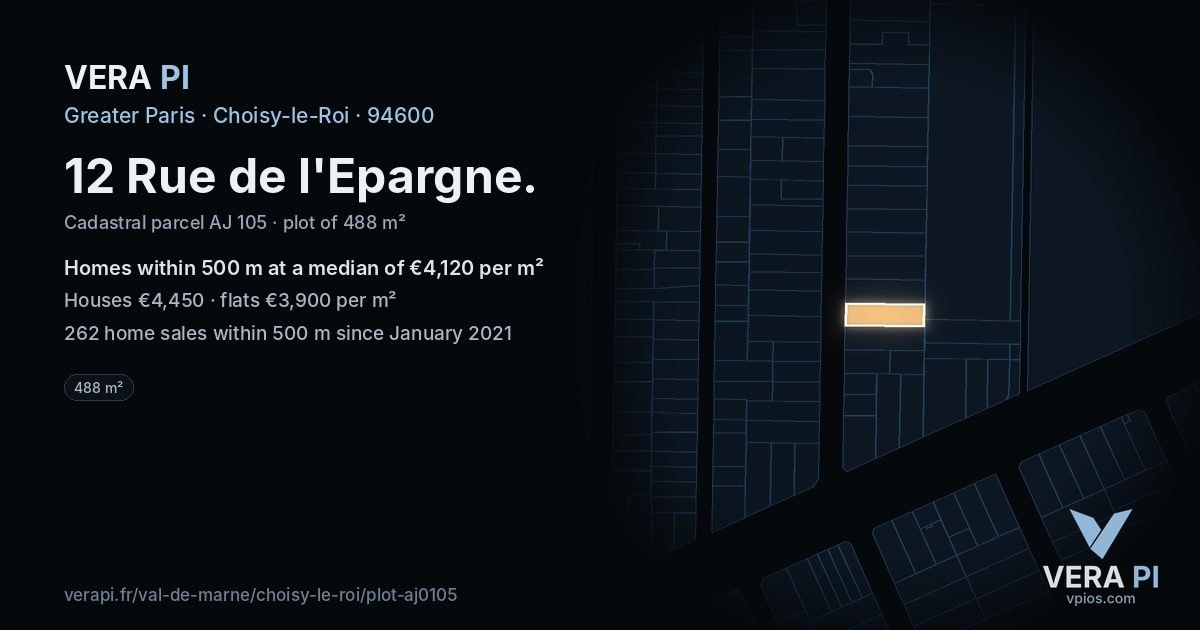 12 Rue de l'Epargne, Choisy-le-Roi at night – the plot lit, the parcels around coloured by the prices near them