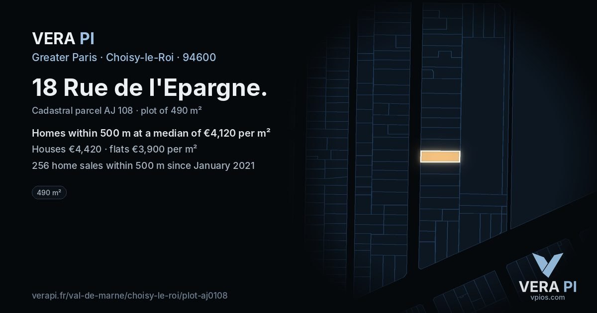 18 Rue de l'Epargne, Choisy-le-Roi at night – the plot lit, the parcels around coloured by the prices near them