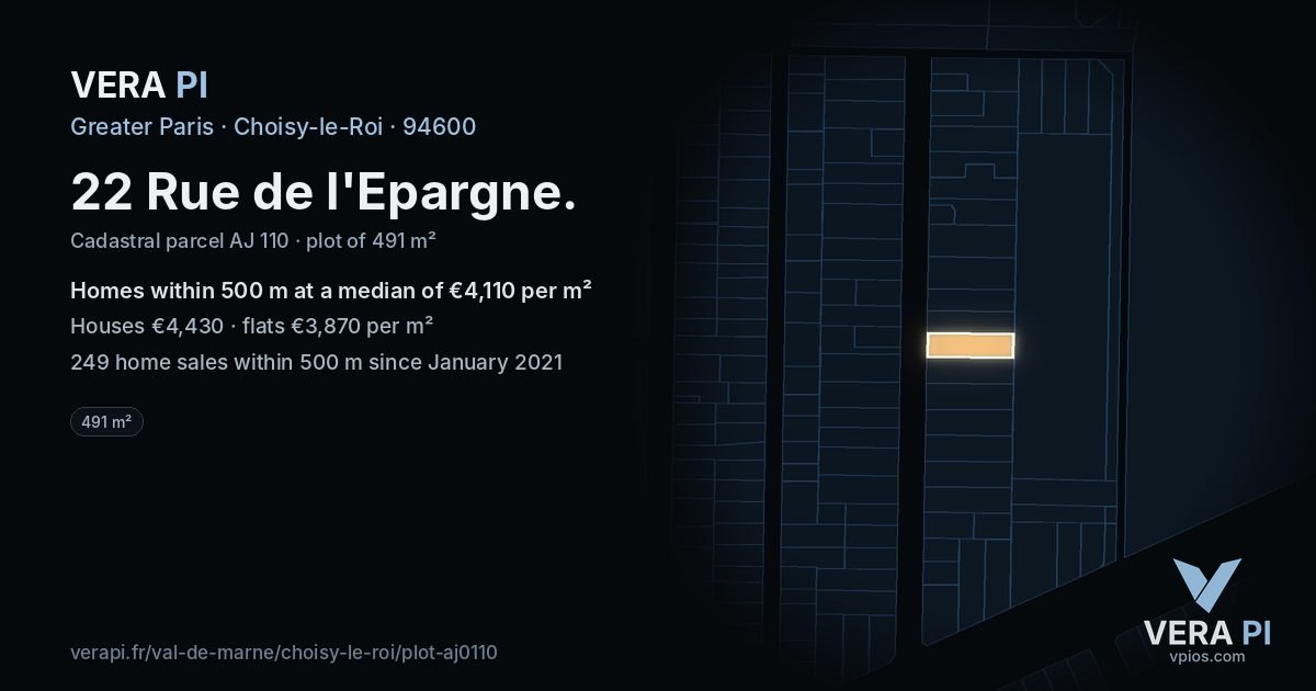 22 Rue de l'Epargne, Choisy-le-Roi at night – the plot lit, the parcels around coloured by the prices near them