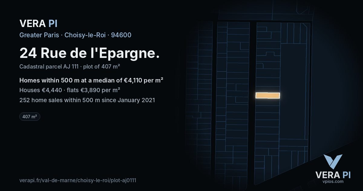 24 Rue de l'Epargne, Choisy-le-Roi at night – the plot lit, the parcels around coloured by the prices near them