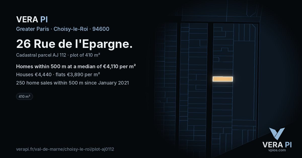 26 Rue de l'Epargne, Choisy-le-Roi at night – the plot lit, the parcels around coloured by the prices near them
