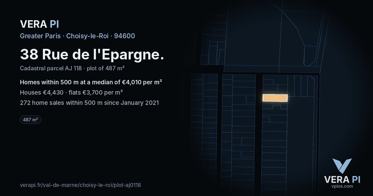 38 Rue de l'Epargne, Choisy-le-Roi at night – the plot lit, the parcels around coloured by the prices near them