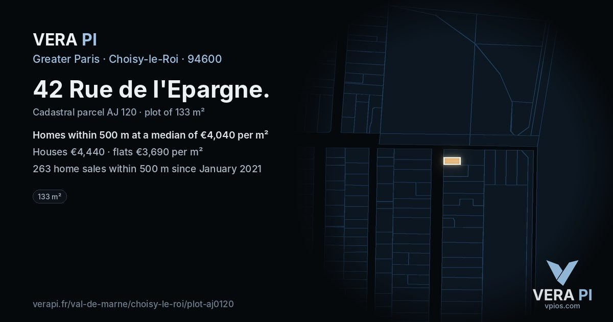 42 Rue de l'Epargne, Choisy-le-Roi at night – the plot lit, the parcels around coloured by the prices near them