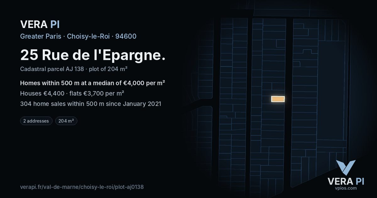 25 Rue de l'Epargne, Choisy-le-Roi at night – the plot lit, the parcels around coloured by the prices near them