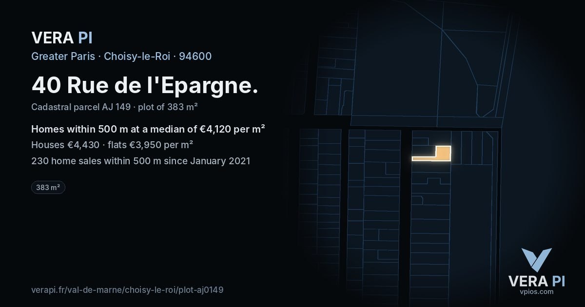 40 Rue de l'Epargne, Choisy-le-Roi at night – the plot lit, the parcels around coloured by the prices near them