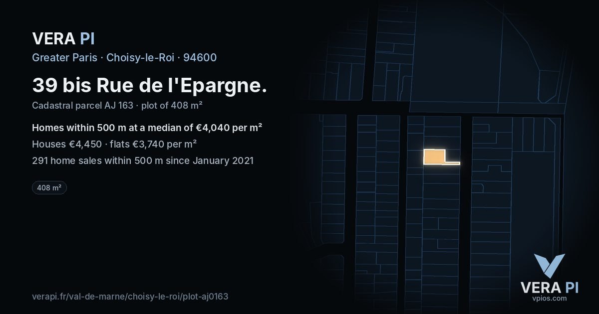 39 bis Rue de l'Epargne, Choisy-le-Roi at night – the plot lit, the parcels around coloured by the prices near them