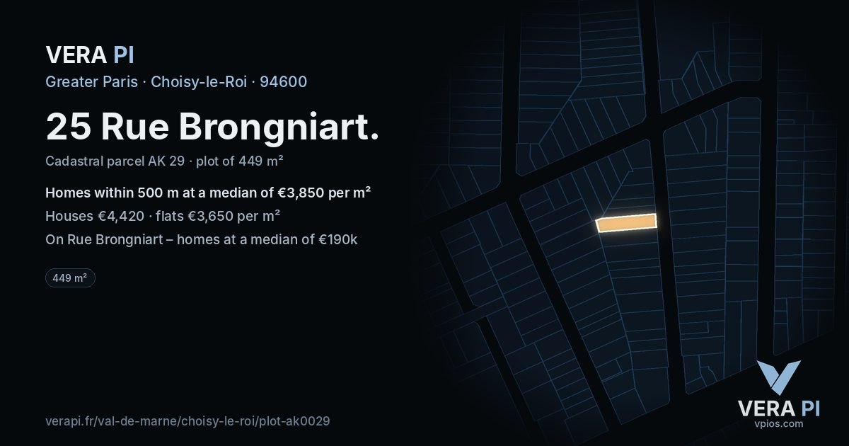 25 Rue Brongniart, Choisy-le-Roi at night – the plot lit, the parcels around coloured by the prices near them