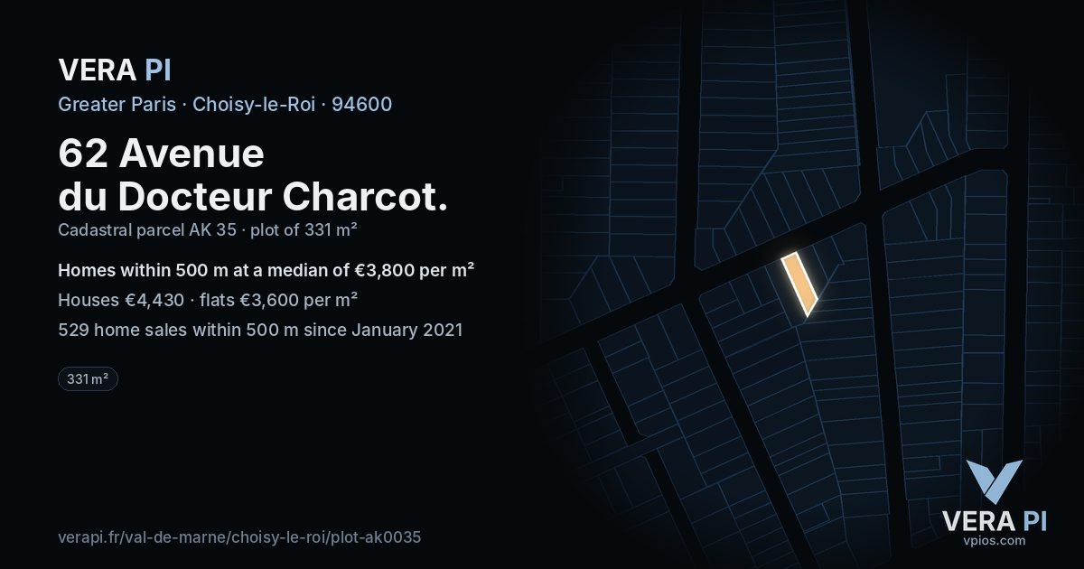 62 Avenue du Docteur Charcot, Choisy-le-Roi at night – the plot lit, the parcels around coloured by the prices near them