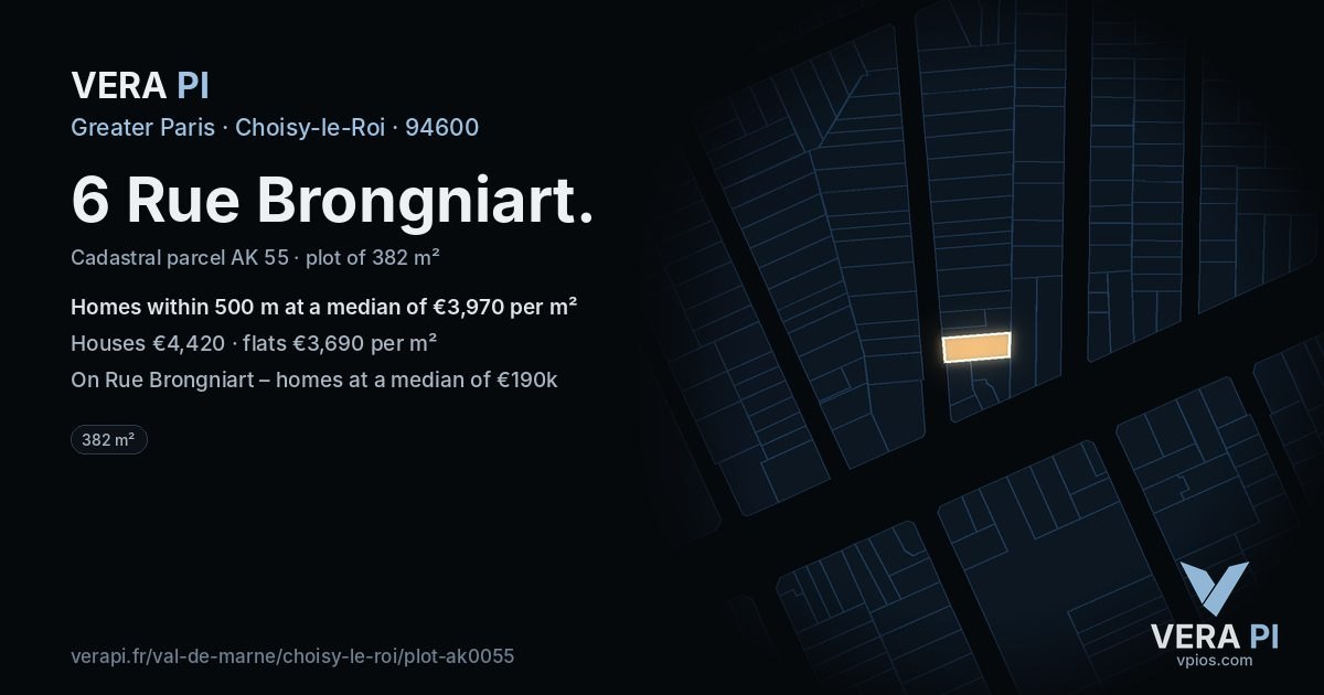 6 Rue Brongniart, Choisy-le-Roi at night – the plot lit, the parcels around coloured by the prices near them