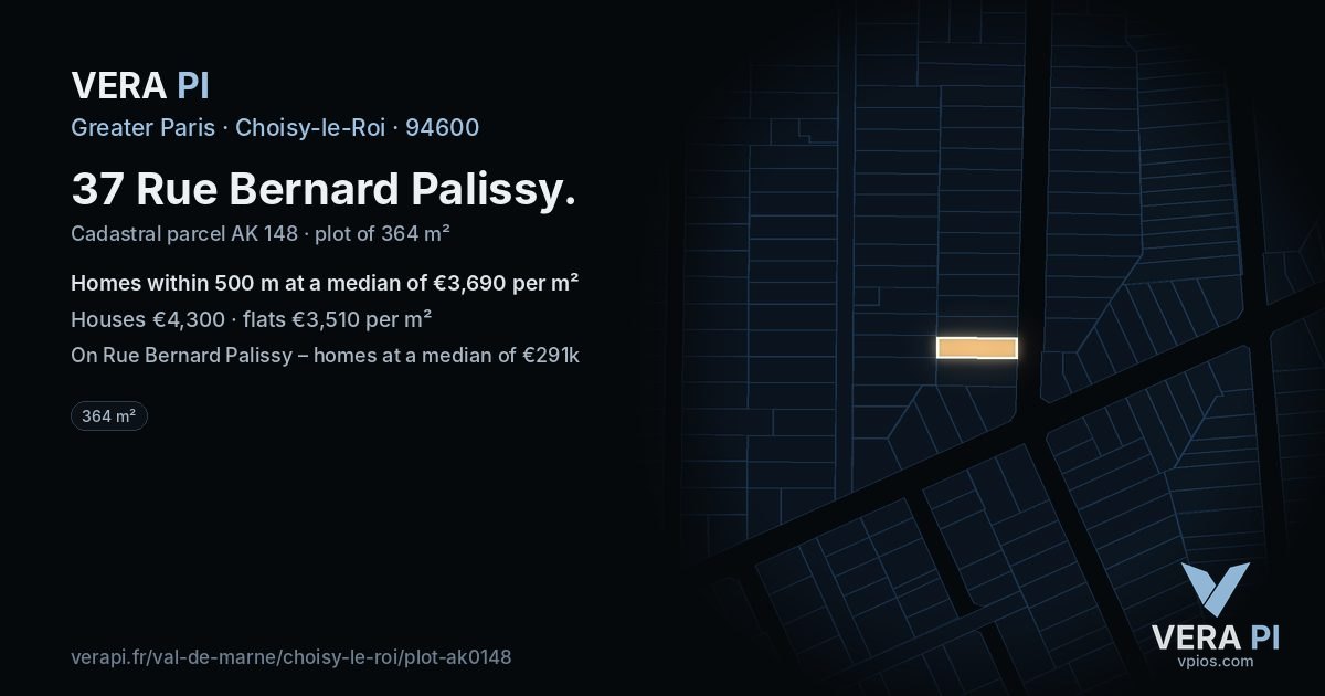 37 Rue Bernard Palissy, Choisy-le-Roi at night – the plot lit, the parcels around coloured by the prices near them