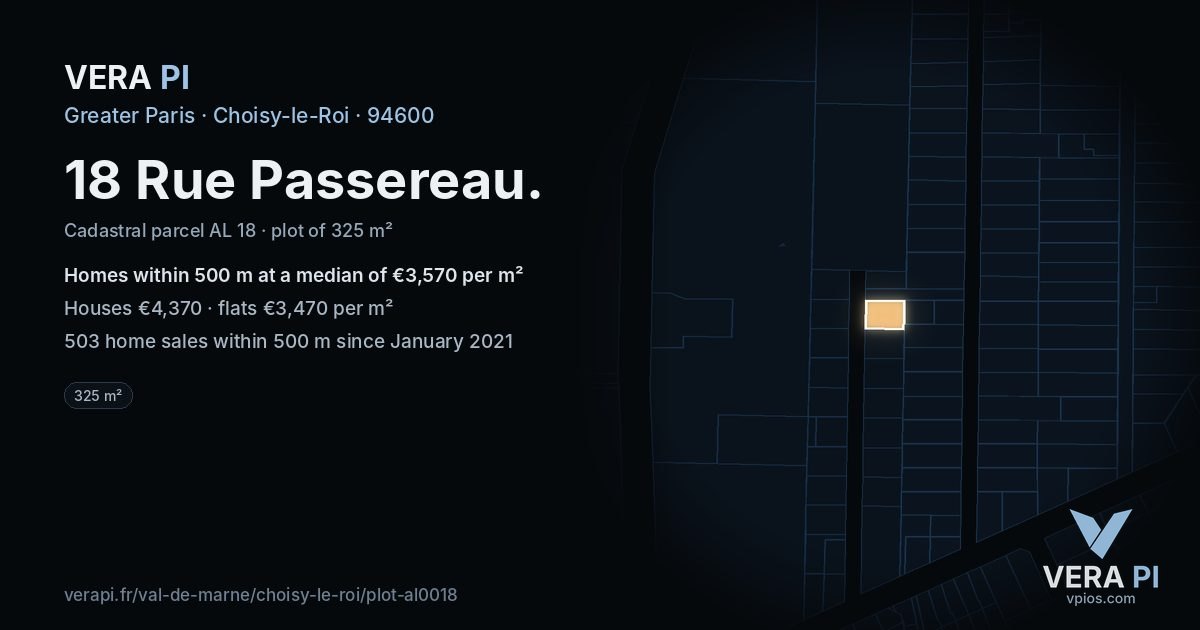 18 Rue Passereau, Choisy-le-Roi at night – the plot lit, the parcels around coloured by the prices near them