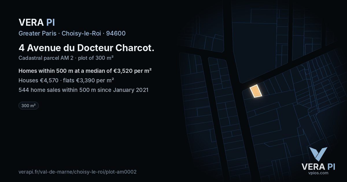 4 Avenue du Docteur Charcot, Choisy-le-Roi at night – the plot lit, the parcels around coloured by the prices near them