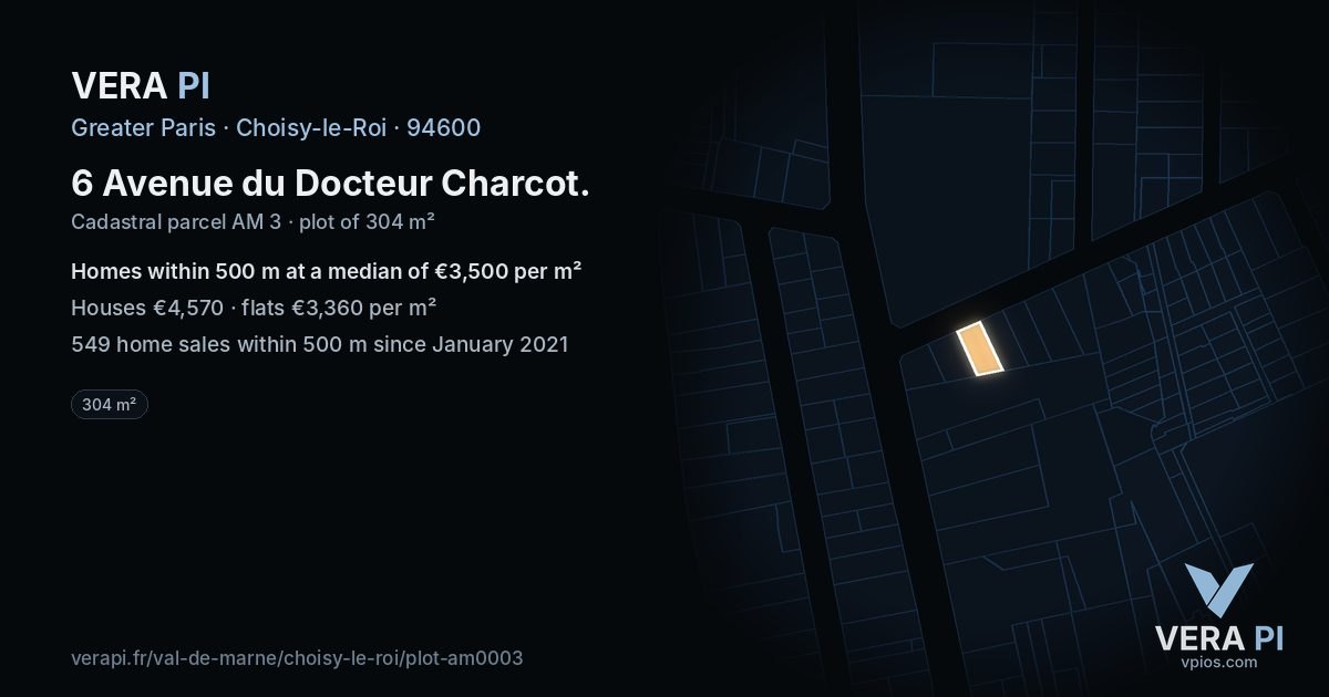 6 Avenue du Docteur Charcot, Choisy-le-Roi at night – the plot lit, the parcels around coloured by the prices near them