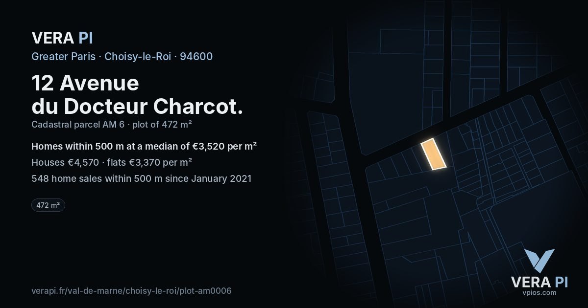 12 Avenue du Docteur Charcot, Choisy-le-Roi at night – the plot lit, the parcels around coloured by the prices near them