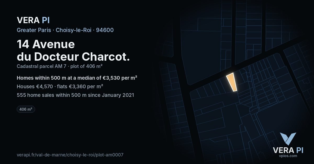 14 Avenue du Docteur Charcot, Choisy-le-Roi at night – the plot lit, the parcels around coloured by the prices near them