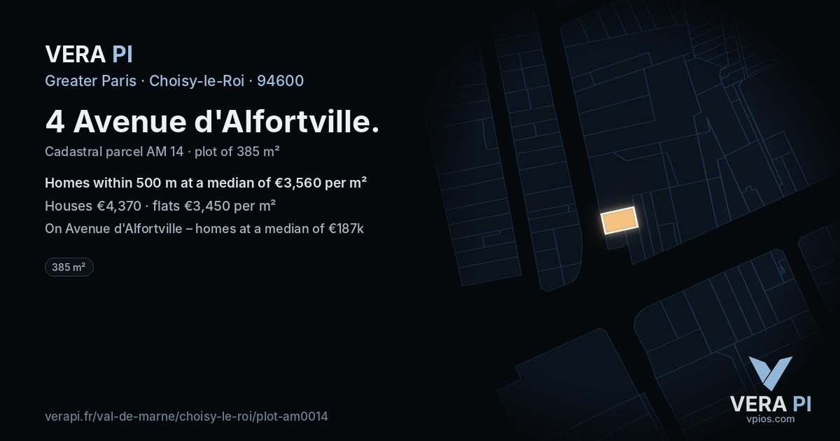 4 Avenue d'Alfortville, Choisy-le-Roi at night – the plot lit, the parcels around coloured by the prices near them