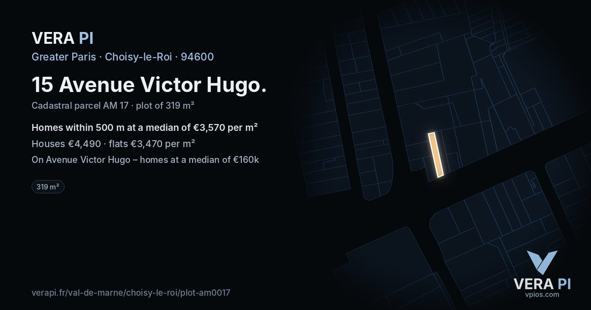 15 Avenue Victor Hugo, Choisy-le-Roi at night – the plot lit, the parcels around coloured by the prices near them