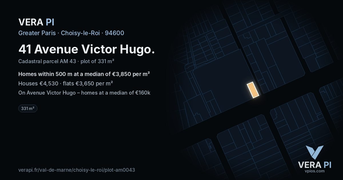41 Avenue Victor Hugo, Choisy-le-Roi at night – the plot lit, the parcels around coloured by the prices near them