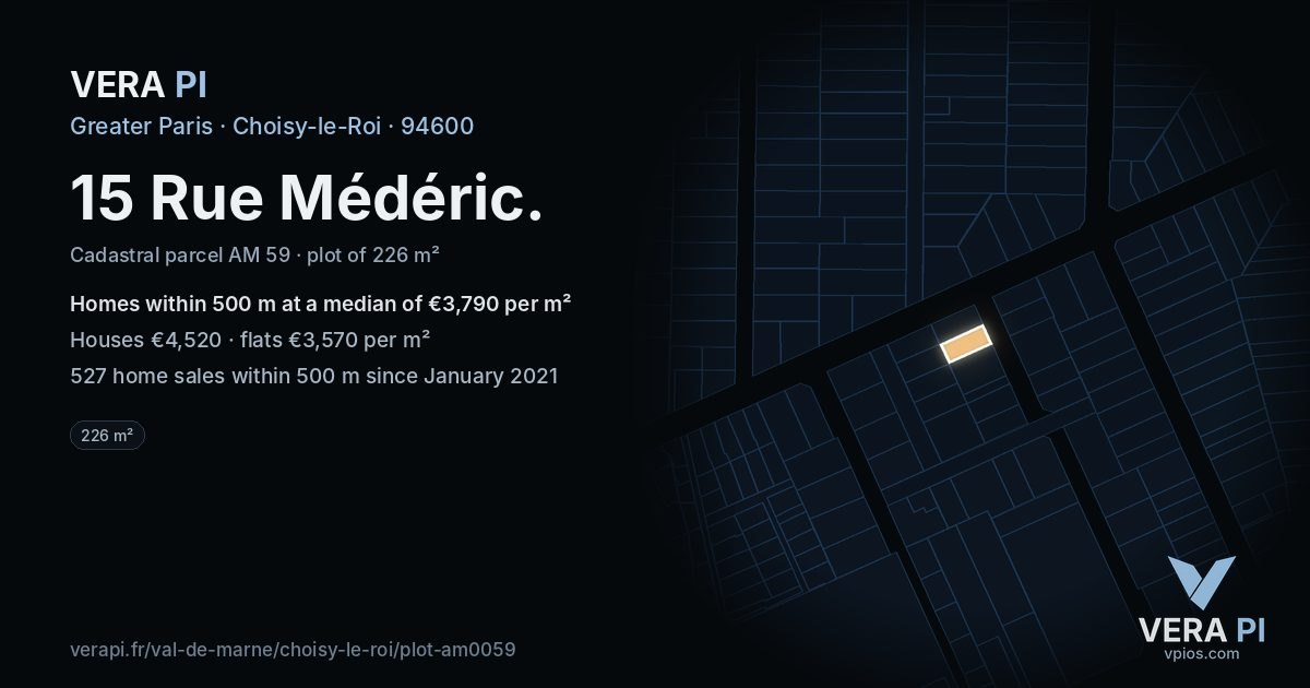 15 Rue Médéric, Choisy-le-Roi at night – the plot lit, the parcels around coloured by the prices near them