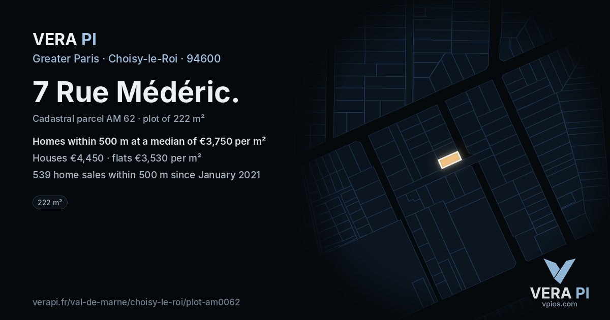 7 Rue Médéric, Choisy-le-Roi at night – the plot lit, the parcels around coloured by the prices near them