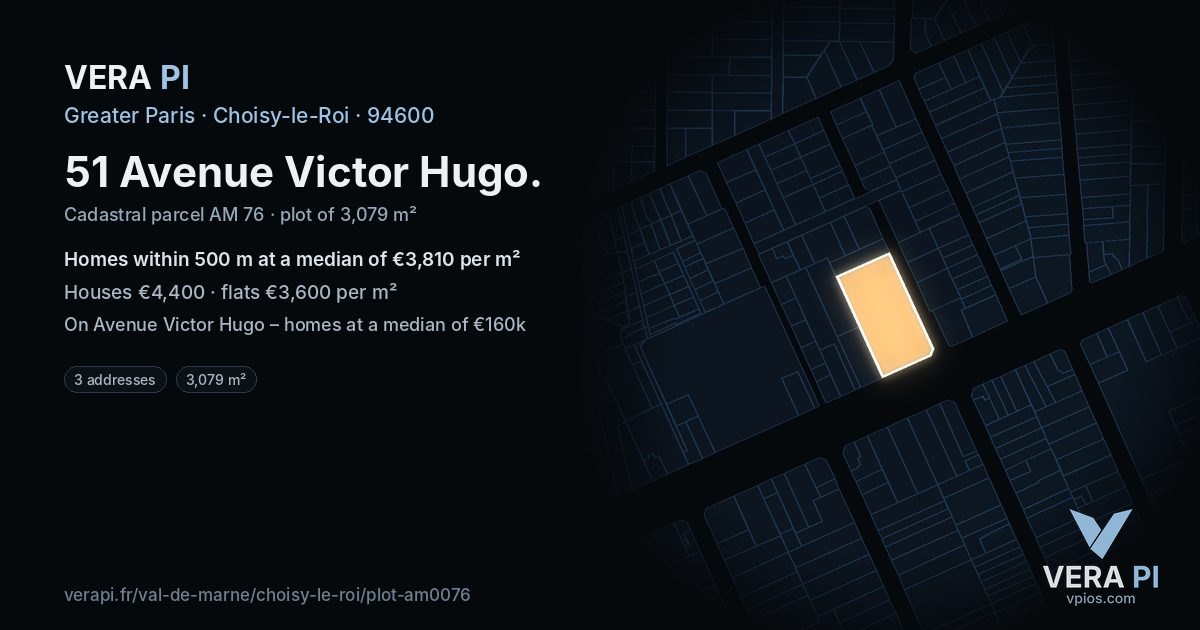 51 Avenue Victor Hugo, Choisy-le-Roi at night – the plot lit, the parcels around coloured by the prices near them