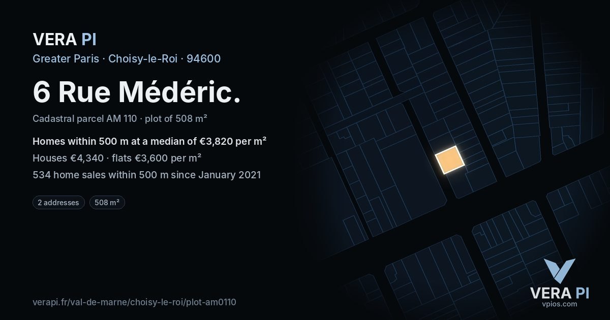 6 Rue Médéric, Choisy-le-Roi at night – the plot lit, the parcels around coloured by the prices near them