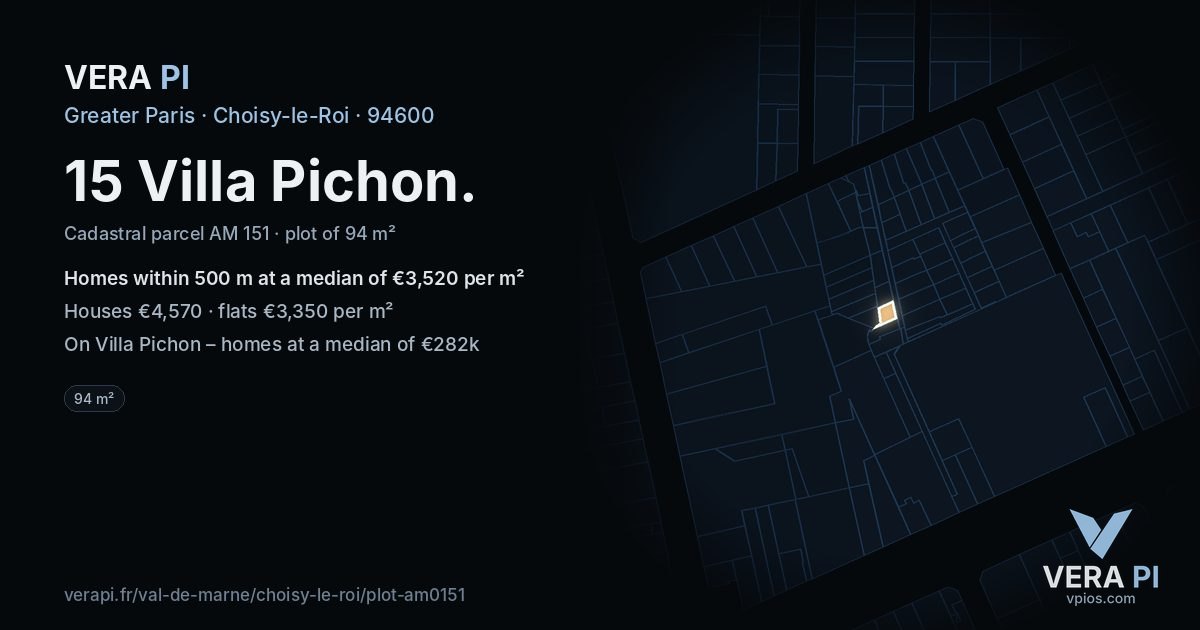 15 Villa Pichon, Choisy-le-Roi at night – the plot lit, the parcels around coloured by the prices near them