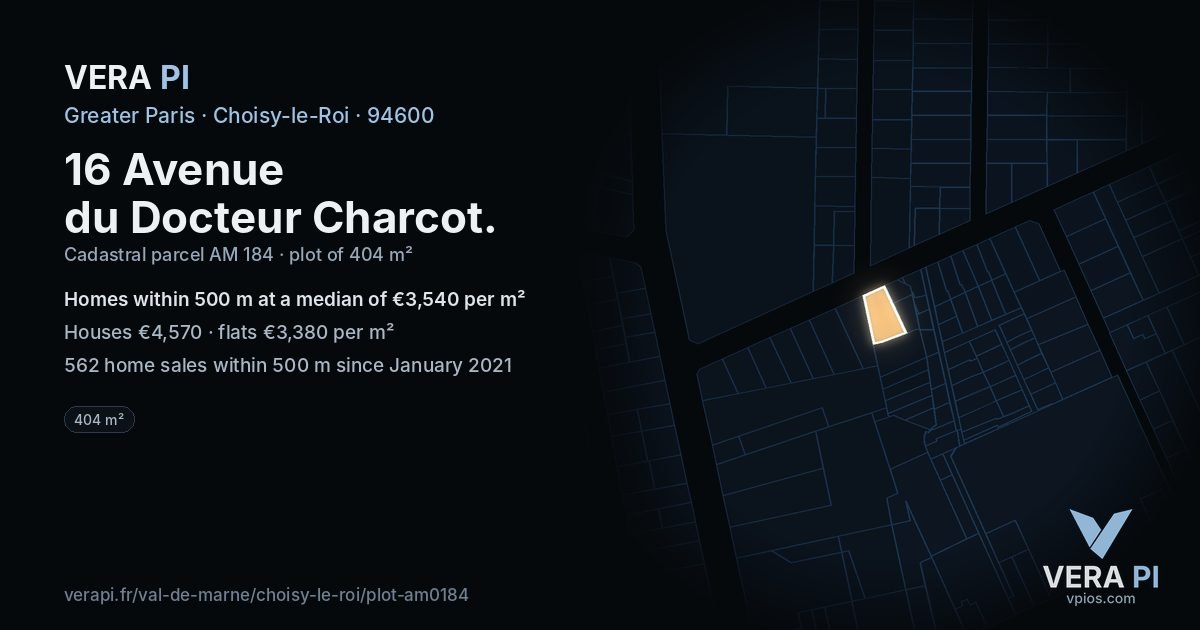 16 Avenue du Docteur Charcot, Choisy-le-Roi at night – the plot lit, the parcels around coloured by the prices near them