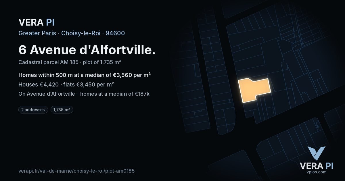 6 Avenue d'Alfortville, Choisy-le-Roi at night – the plot lit, the parcels around coloured by the prices near them
