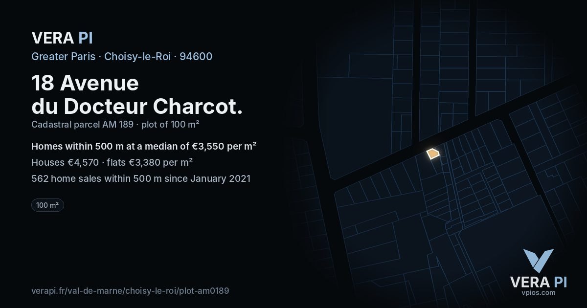 18 Avenue du Docteur Charcot, Choisy-le-Roi at night – the plot lit, the parcels around coloured by the prices near them
