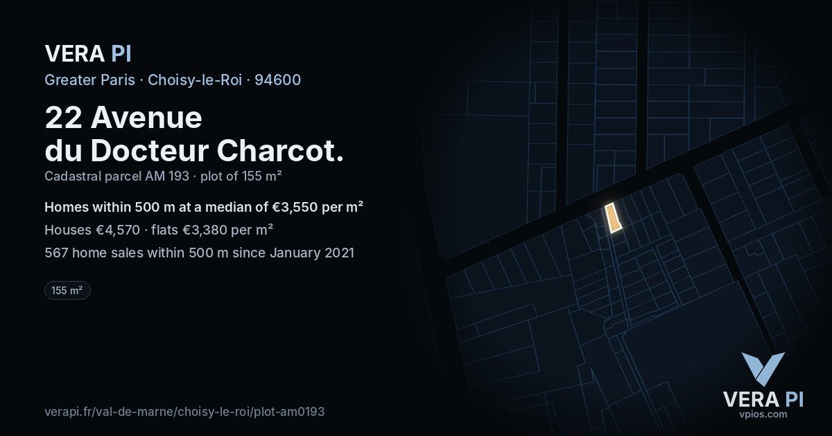 22 Avenue du Docteur Charcot, Choisy-le-Roi at night – the plot lit, the parcels around coloured by the prices near them