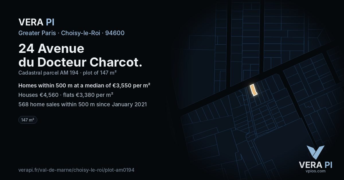 24 Avenue du Docteur Charcot, Choisy-le-Roi at night – the plot lit, the parcels around coloured by the prices near them
