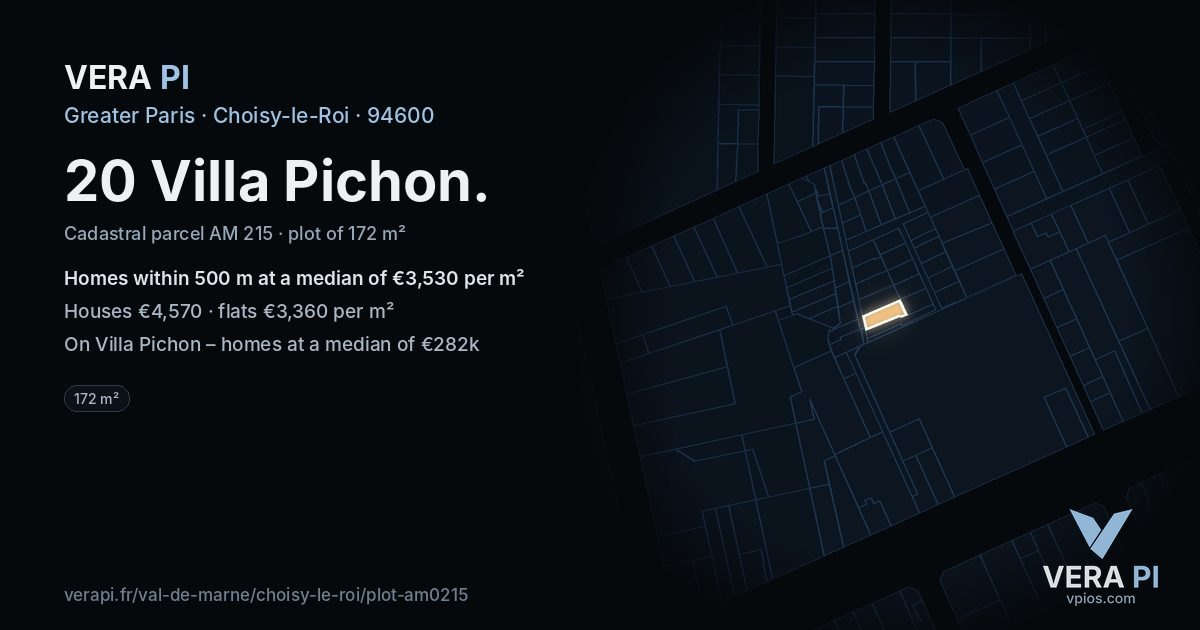 20 Villa Pichon, Choisy-le-Roi at night – the plot lit, the parcels around coloured by the prices near them