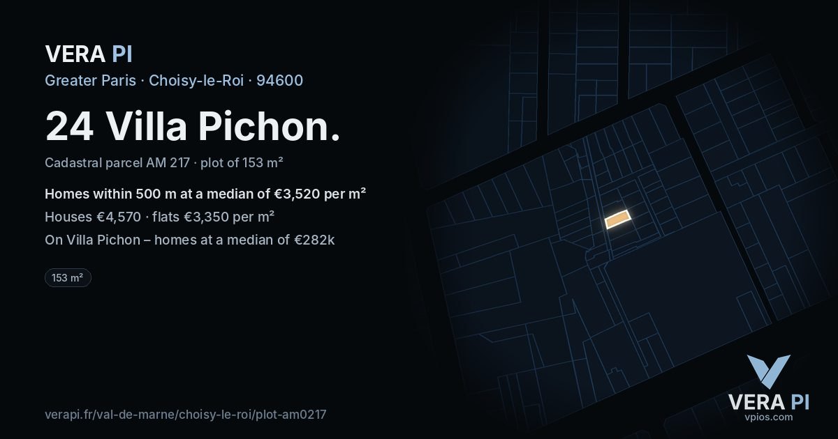 24 Villa Pichon, Choisy-le-Roi at night – the plot lit, the parcels around coloured by the prices near them