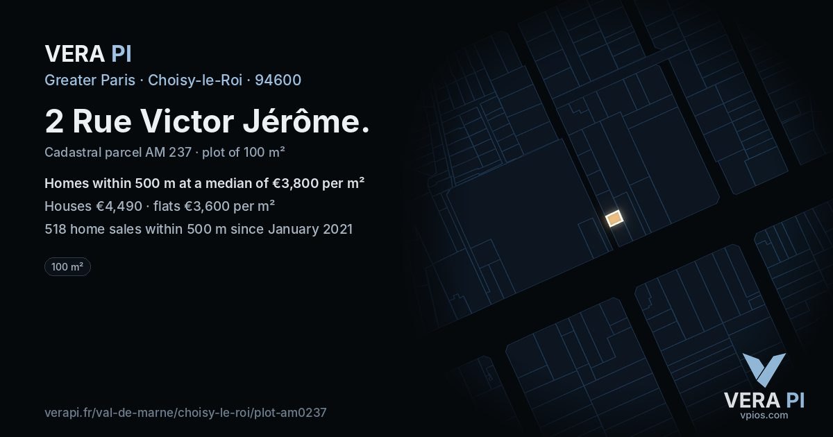 2 Rue Victor Jérôme, Choisy-le-Roi at night – the plot lit, the parcels around coloured by the prices near them