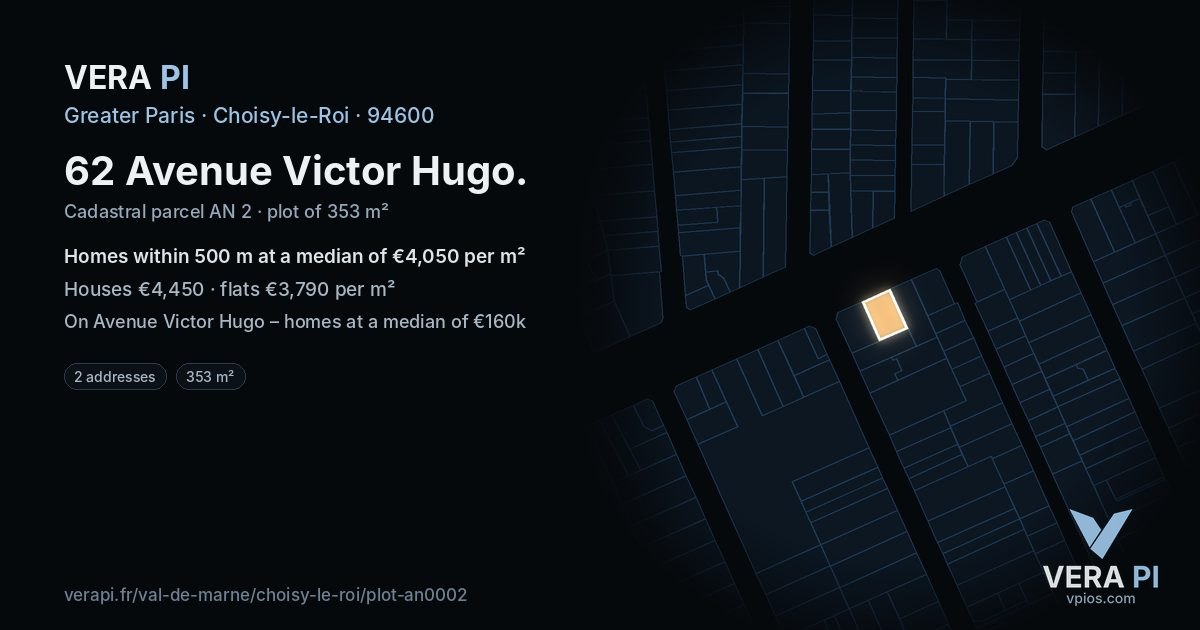 62 Avenue Victor Hugo, Choisy-le-Roi at night – the plot lit, the parcels around coloured by the prices near them
