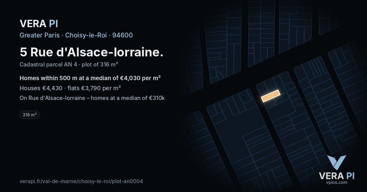 5 Rue d'Alsace-lorraine, Choisy-le-Roi at night – the plot lit, the parcels around coloured by the prices near them