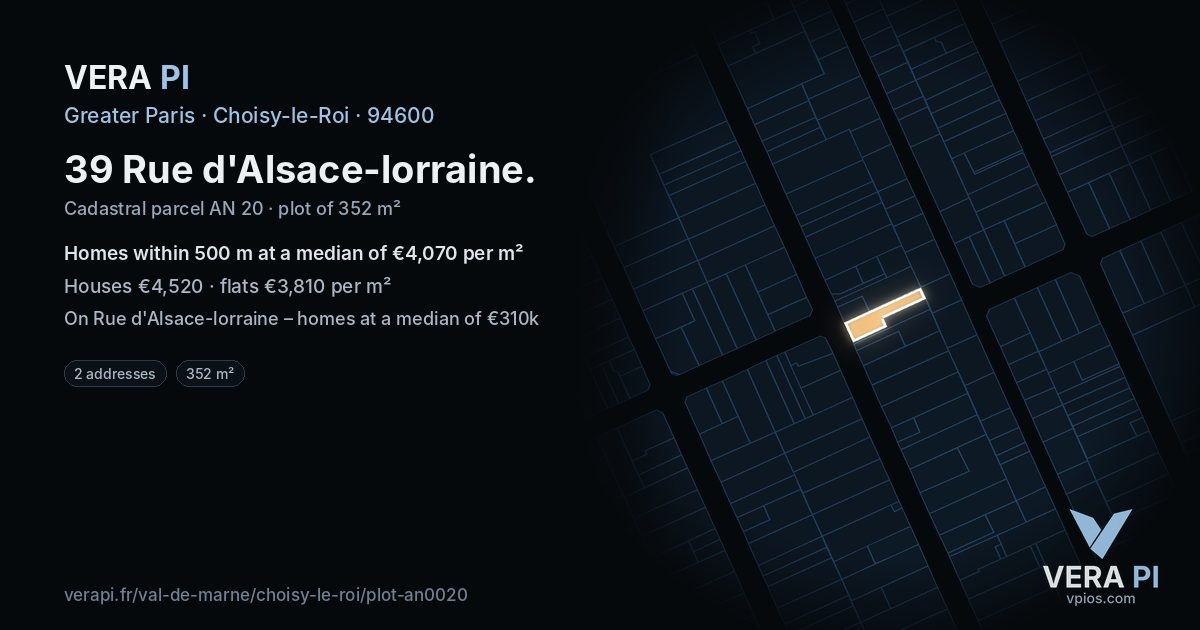 39 Rue d'Alsace-lorraine, Choisy-le-Roi at night – the plot lit, the parcels around coloured by the prices near them
