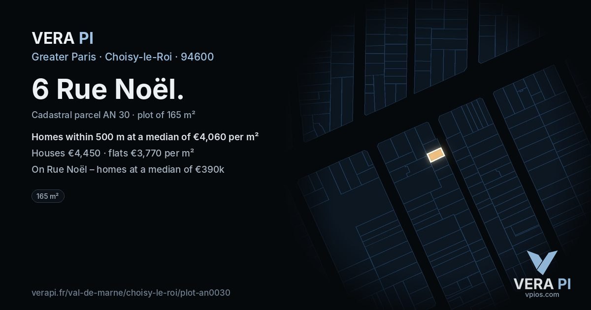 6 Rue Noël, Choisy-le-Roi at night – the plot lit, the parcels around coloured by the prices near them